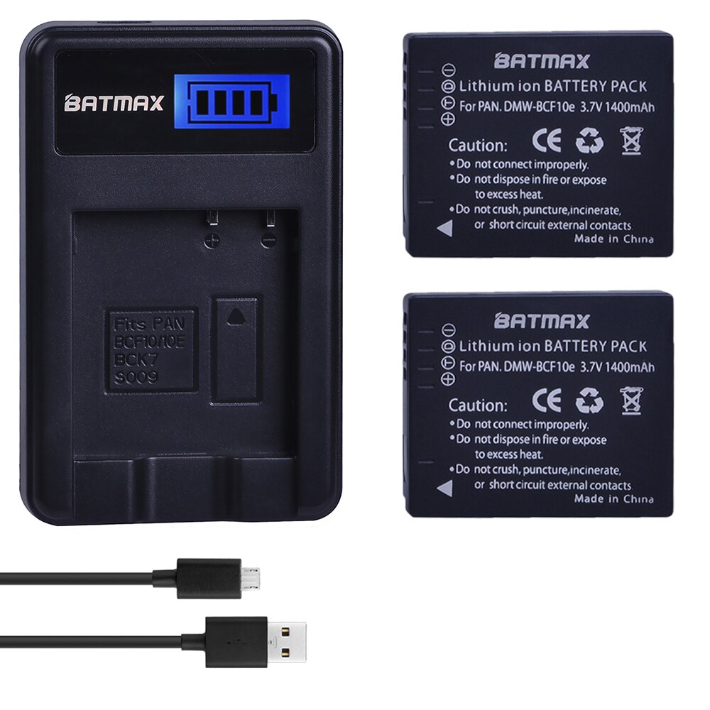 Batamx 1400mAh DMW-BCF10 DMW-BCF10E DMW-BCF10PP Battery+LCD USB Charger for Panasonic Lumix CGA-S/106B, DMC-F2, DMC-F3, DMC-FH1