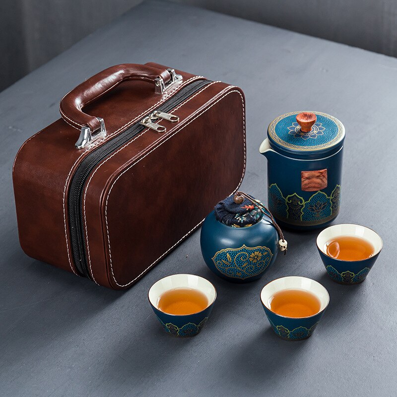 Kinesisk kung fu teset keramisk bärbar tekanna set utomhus resor gaiwan te koppar te ceremoni tekopp drinkware fin: Stil 8