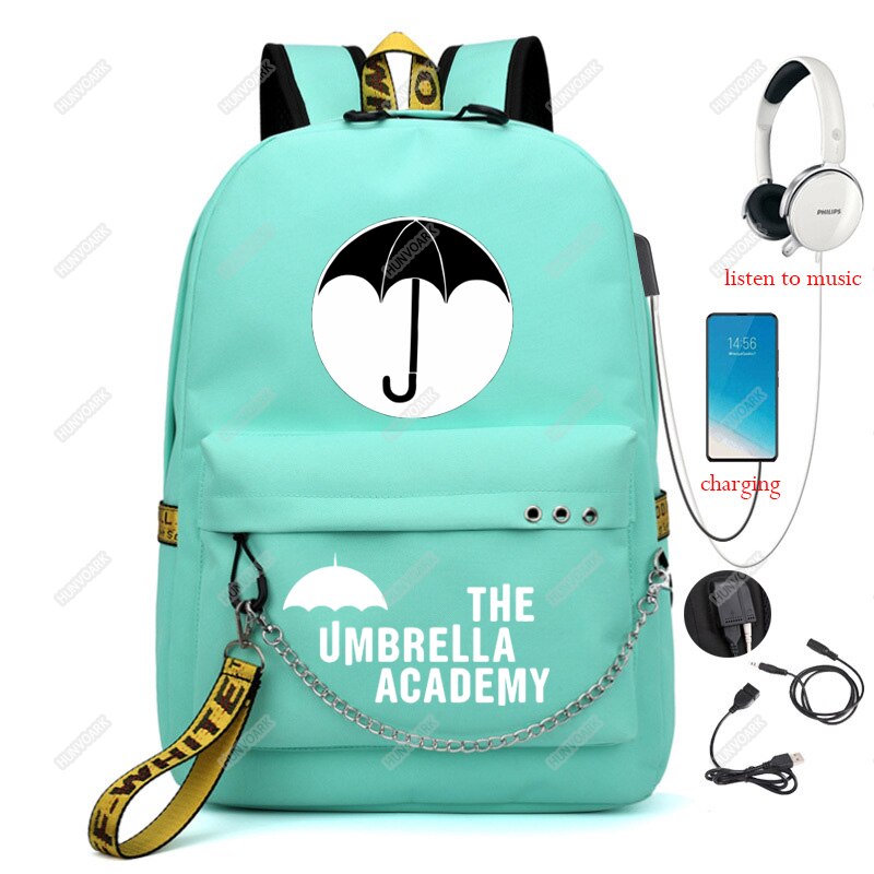 The Umbrella academy Usb Backpack School Bag Laptop Rucksack Women Men Backbag Travel Daypacks Chain Leisure Backpack Mochilas