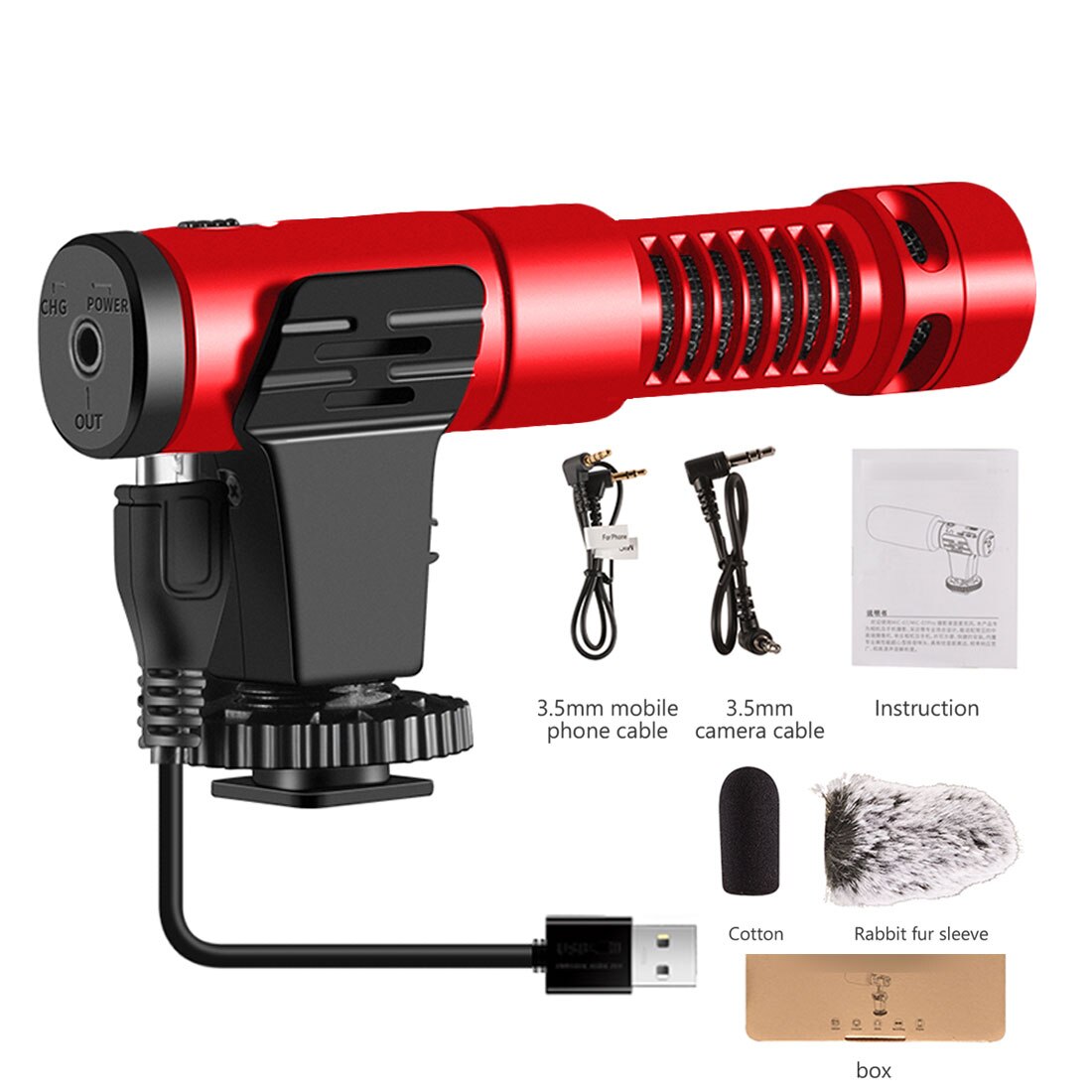 3.5mm Stereo Camera Microphone VLOG Photography Interview Digital Video Recording Microphone For phone Camera VLOG: Red Aluminum alloy