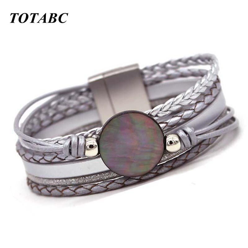 Totabc flerlags læderarmbånd til kvinder femme cool lås armbånd wrap armbånd magnet metal pulseira smykker: 7