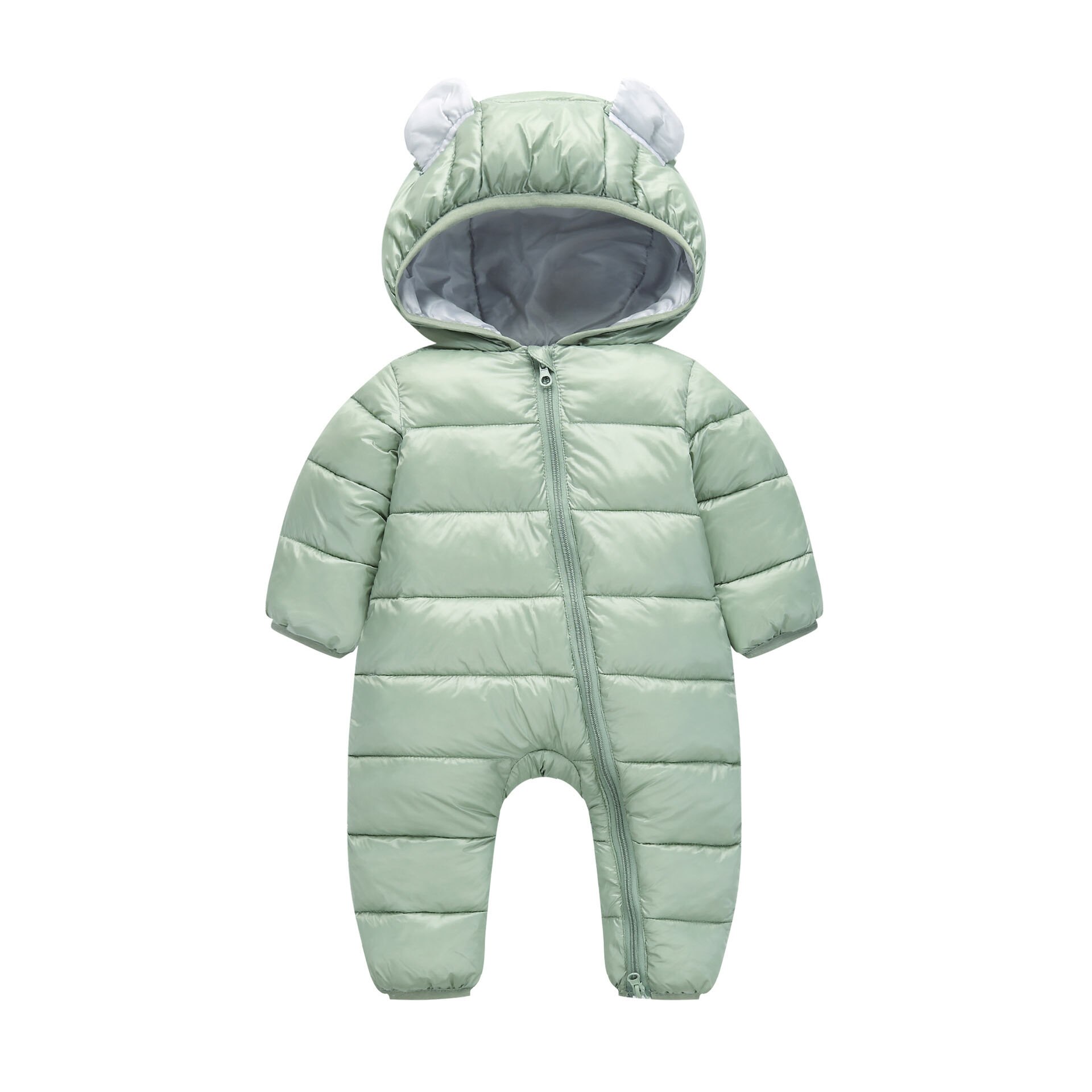 Winter Keep Warm One-Piece Cute Korean Version Of Cotton Onesies Newborn Rabbit Ears Candy Color Cotton Clothes: Army Green / 12M