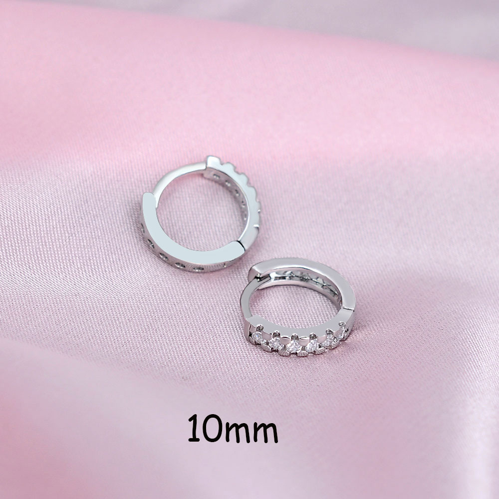Classic Eenvoudige Kleine Regenboog Zirconia Stud Huggies Oorringen Voor Vrouwen Mannen Dikke Ronde Cirkel Earring Piercing: silver-white-10mm