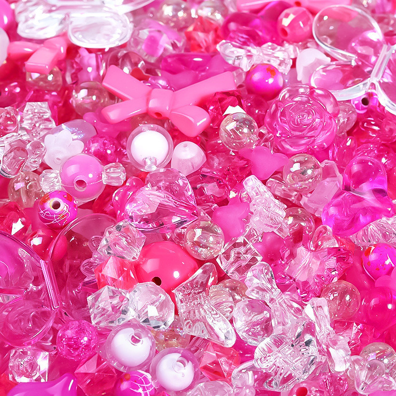 50 g/paquete de cuentas sueltas acrílicas de colores mezclados de estilo mixto para pulsera, collar, suministros de joyería, accesorios hechos a mano DIY: Rosa