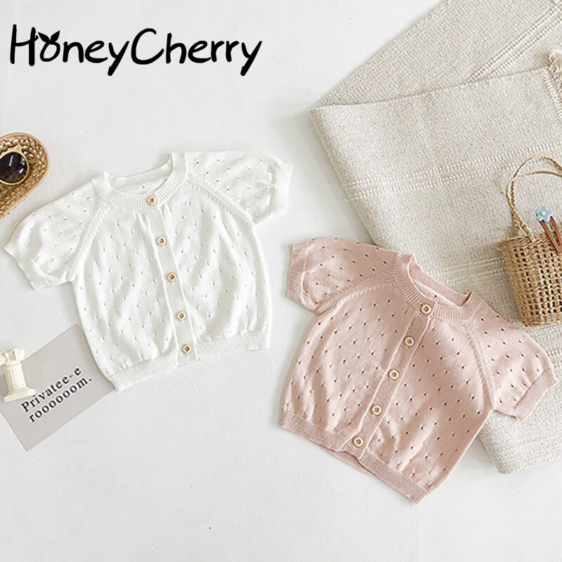 sommer neugeborenen Baby strickjacke Baby Mädchen Süße Prinzessin Einfarbig Kurzarm Gestrickte Hohl Dünne strickjacke