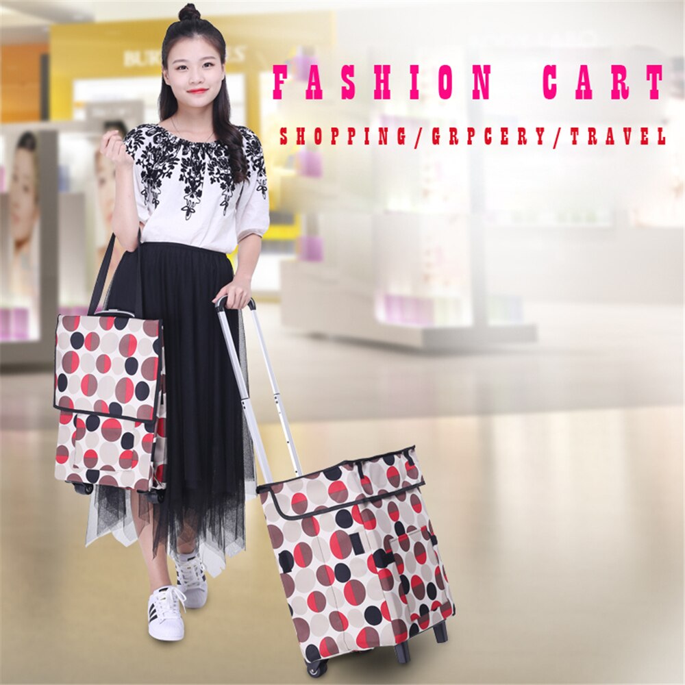 B-LIFE Shopping Cart Super Loading Grocery Foldable Cart with Extra Large Shopping Bag Laundry Utility Cart Bonus Adjustable