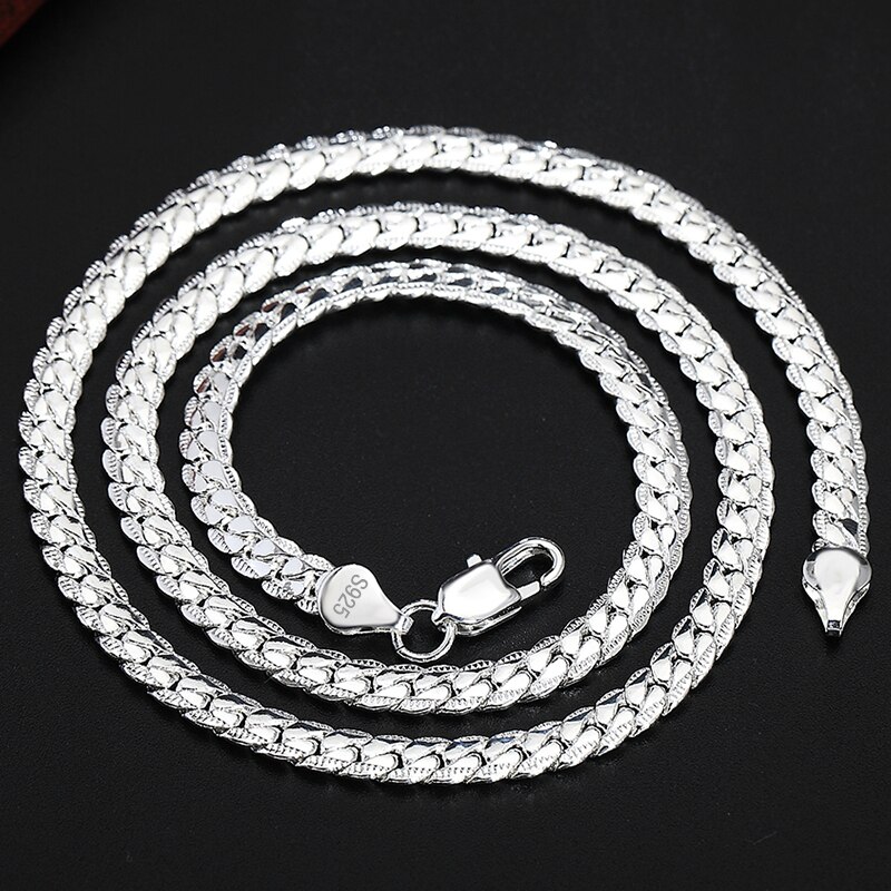 AGLOVER 925 Sterling Silver 2 Piece 20/8 Inchs 6MM Full Sideways Chain Necklace Bracelet For Women Men Sets Wedding