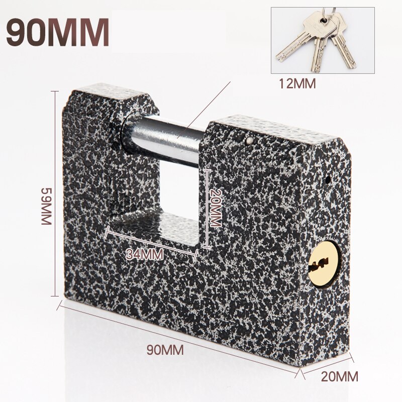 1Pcs Marble Texture Rectangular Horizontal Opening Lock Anti-theft Padlock Stainless Steel Burglar Padlock Security Safety Lock: Black-90mm
