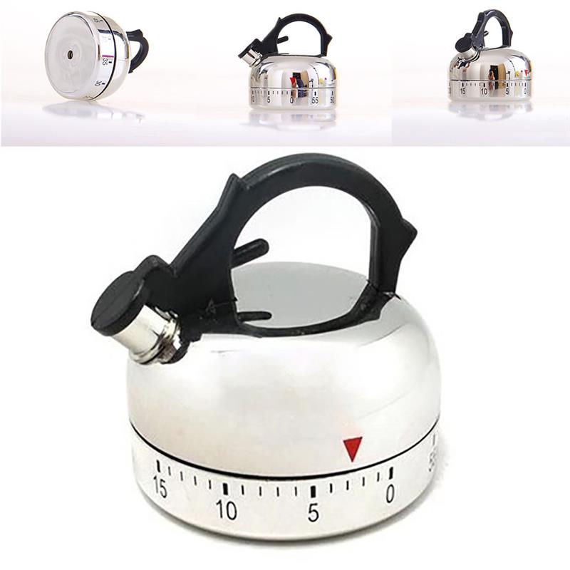 60 Minute Kitchen Timer Alarm Mechanical Teapot Shaped Timer Clock Counting Minutes Cuisine Kettle Styling Clockwork Timer