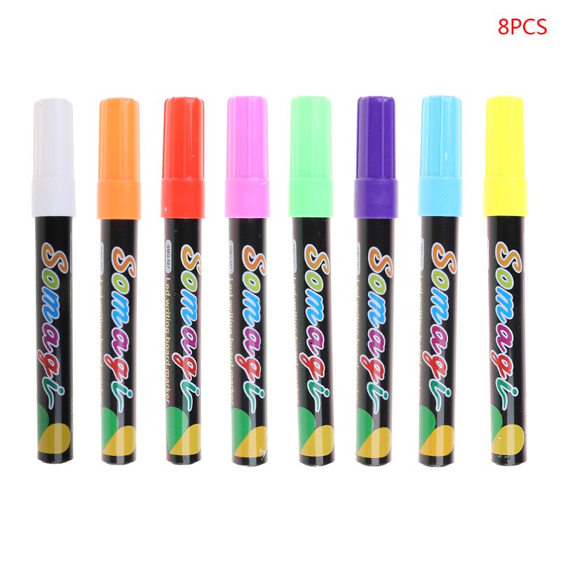 Marcador de colores con tiza líquida fluorescente, 8 marcadores de neón para pizarra LED, pizarra de vidrio, pintura de grafiti, Oficina