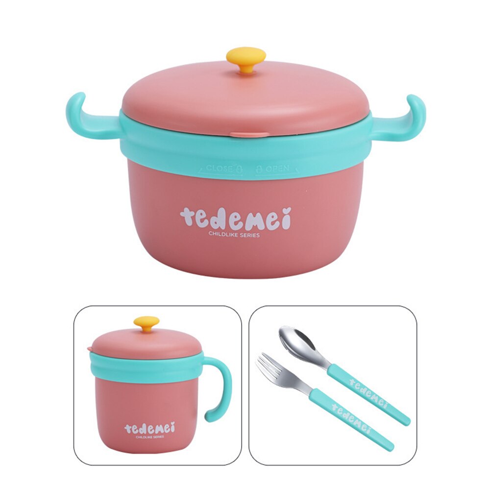 Baby Veilig Dineren Plaat Kinderen Gerechten Training Servies Kids Feeding Bowls 304 Roestvrij Staal Thermische Lunchbox Melk Cup: Pink  Bowl   Cup