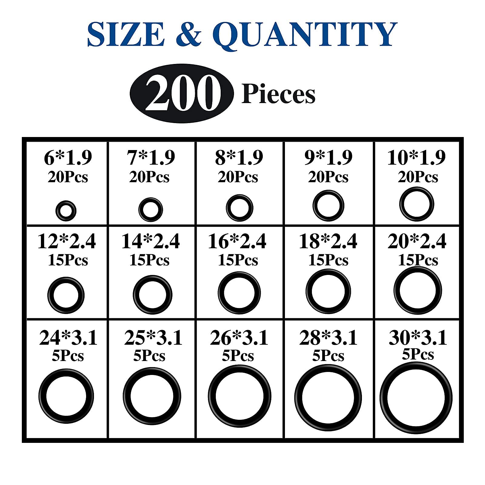 Doos 200 Stuks Siliconen Rubber O-Ring Reparatie Kit Kraan Afdichting Klep Waterdichte Machine Oliebestendige Pakking Combinatie Kit