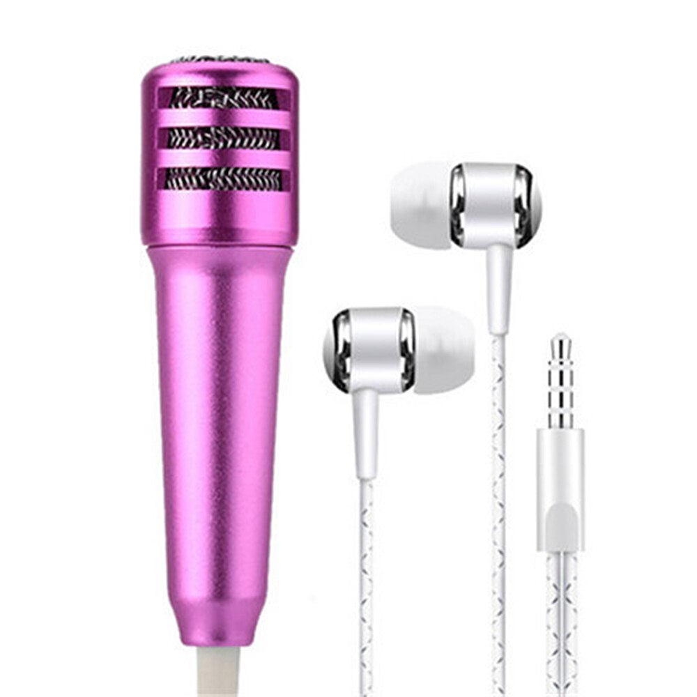 Portable 3.5mm Stereo Studio Mic KTV Karaoke Mini Microphone For Cell Phone Headphones With Microphone USB Mini Microphone: Purple