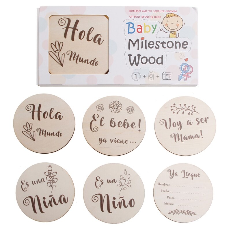 6 Stks/set Handgemaakte Baby Milestone Kaarten Pasgeboren Maandelijkse Opname Kaarten Spaans Taal Letters Bloemenprint Photocards Zuigelingen: Gender card