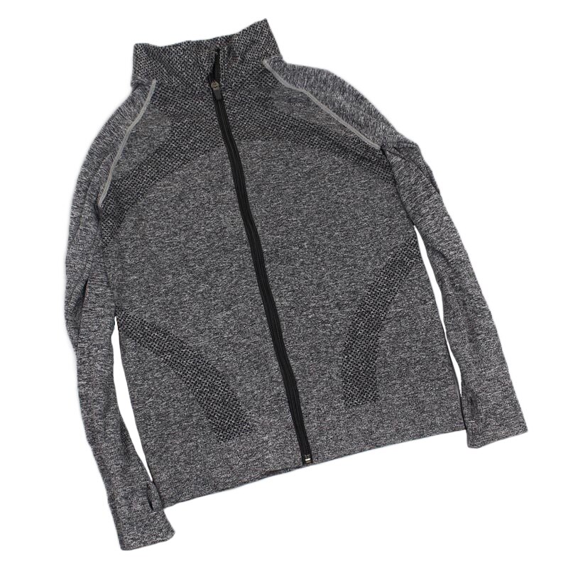 Vrouwen Sport Jas Rits Yoga Coat Sneldrogende Duim Gat Fitness Running Sportwear Gym Workout Tops Meisje Elastische Jogging Jassen: Yoga Top Gray / L