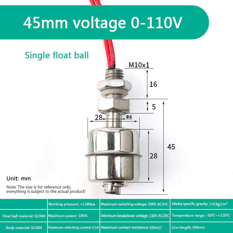 Magnetic Float Liquid Water Tank Level Sensor Water Level Sensor Tank Liquid Level Sensors Water Tank Level Monitor: 45MM110V-1