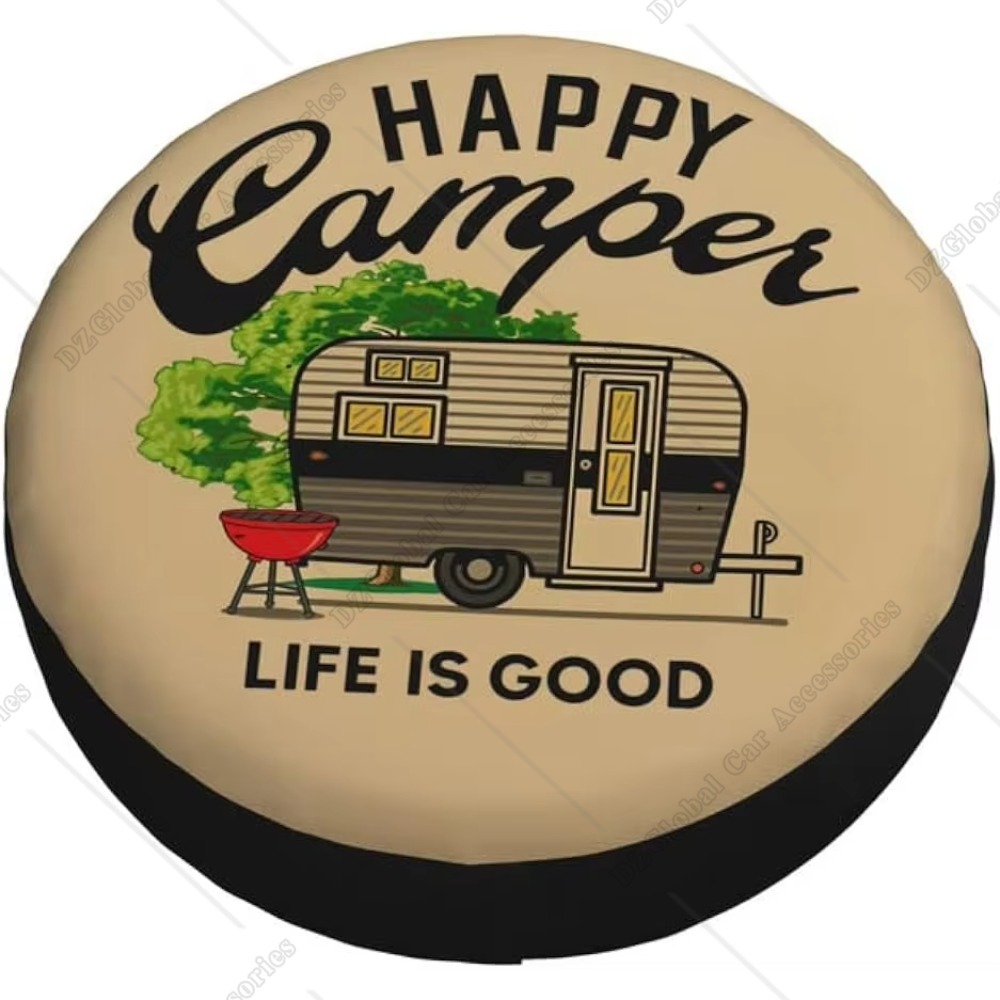 Happy Camper Life Is Good Reservewielhoes Weerbestendige universele wielbeschermers voor RV Camper Travel Trailer SUV Truck