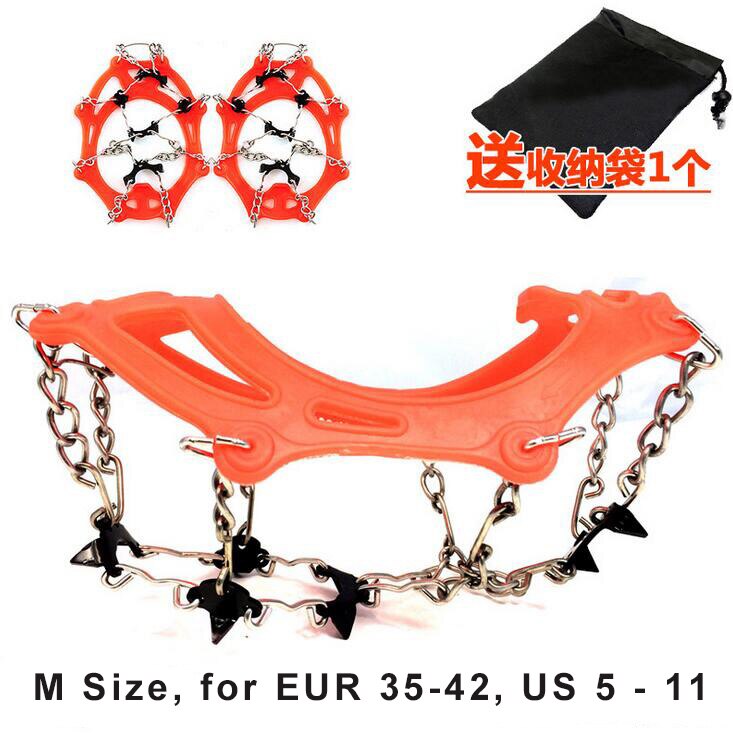 Crampons - 8 Teeth - Anti-Slip Ice Snow Spikes - Hiking Climbing Gear: Red for M size