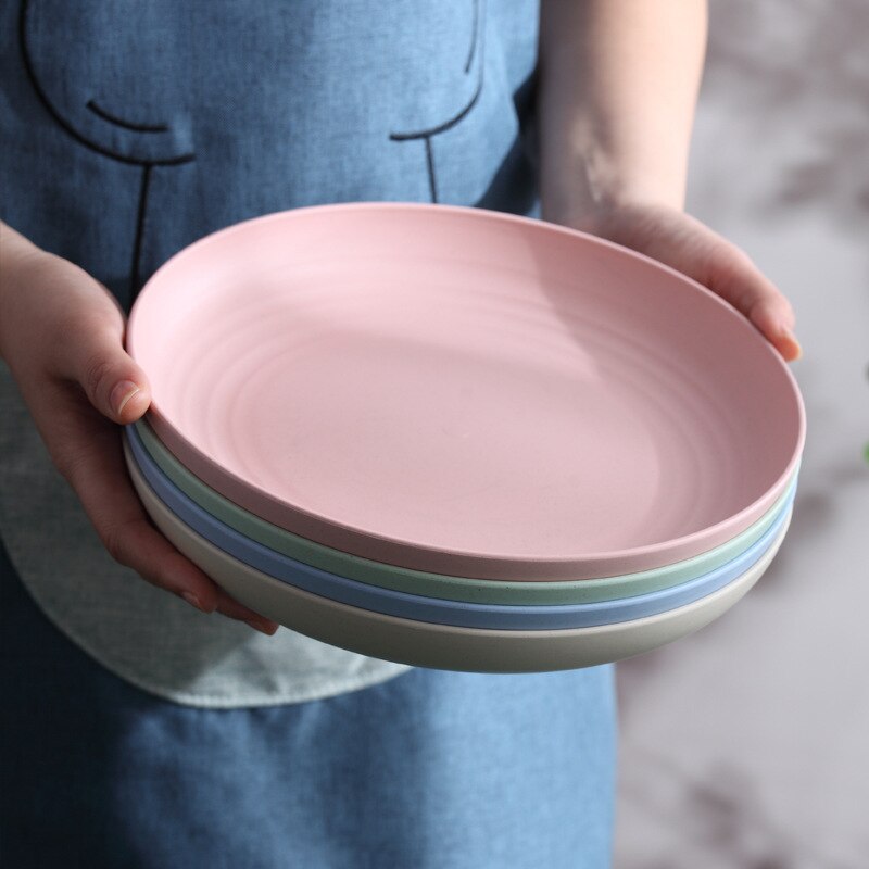 Vajilla paja trigo reutilizable, vajilla para el hogar, plato de sopa y ensalada para niños y adultos, juego de vajilla redonda, platos de lechuga, blanco