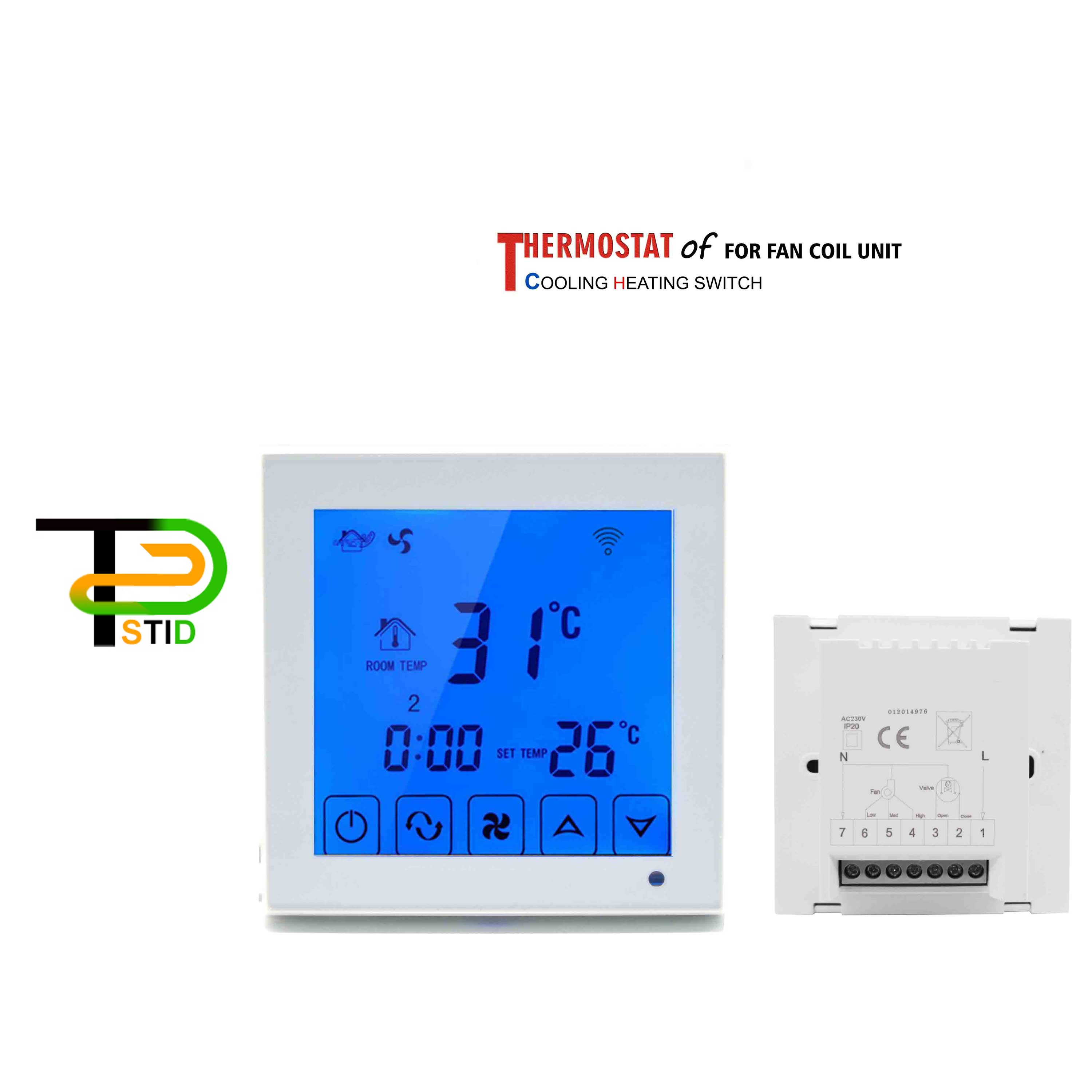 2P Fan Coil Unit Temperature Thermostat Control For Programable Thermostatic Valve Remote Control Optional