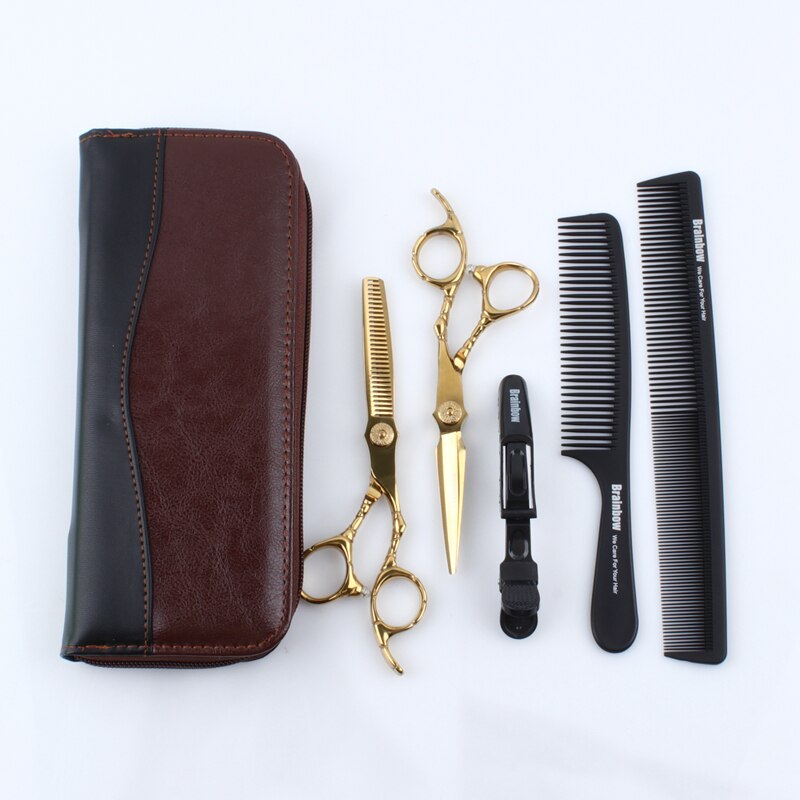 Brainbow 6' Hair Scissors 6cr13 Super Hairdressing Barber Scissors Thinning Cutting Shears Haircut Hair Style Tools: set5-leather case