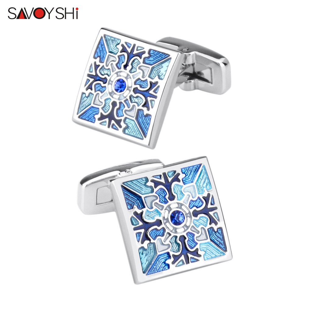 Savoyshi Prachtige Patroon Manchetknopen Voor Heren Shirt Knoppen Blue Enamel Manchetknopen Huwelijkscadeau Gratis Graveren Naam: Only Cufflinks