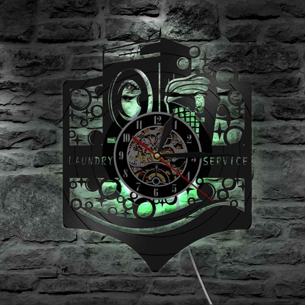 Washing Machine Retro Wall Clock Laundry Room Wall Clock with LED Night Light Wash Clean Clothes Maid Service LED Lamp Bedside: With LED Light