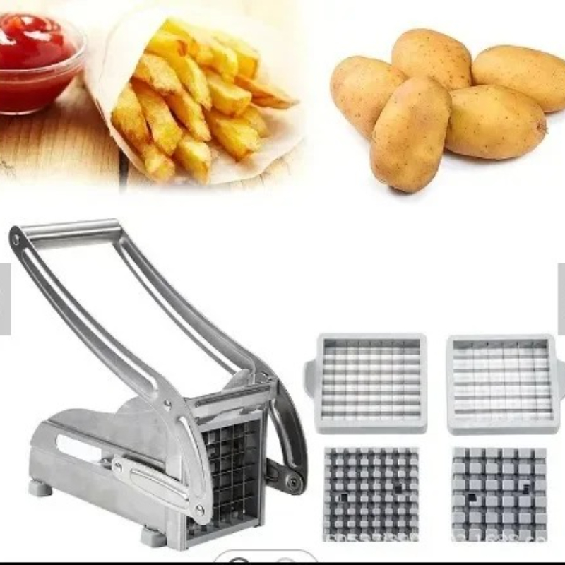 Frietensnijder Roestvrijstalen aardappelversnipperaar met 2 messen Handmatige voedselsnijder Dicer Multifunctionele groentefruitversnipperaar