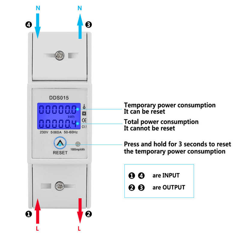 Electric Meter 5-80A 230V 50Hz Digital LCD Single Phase Energy Meter Watt Meter DIN Rail Mounting DDS015 Dgital Wattmeter
