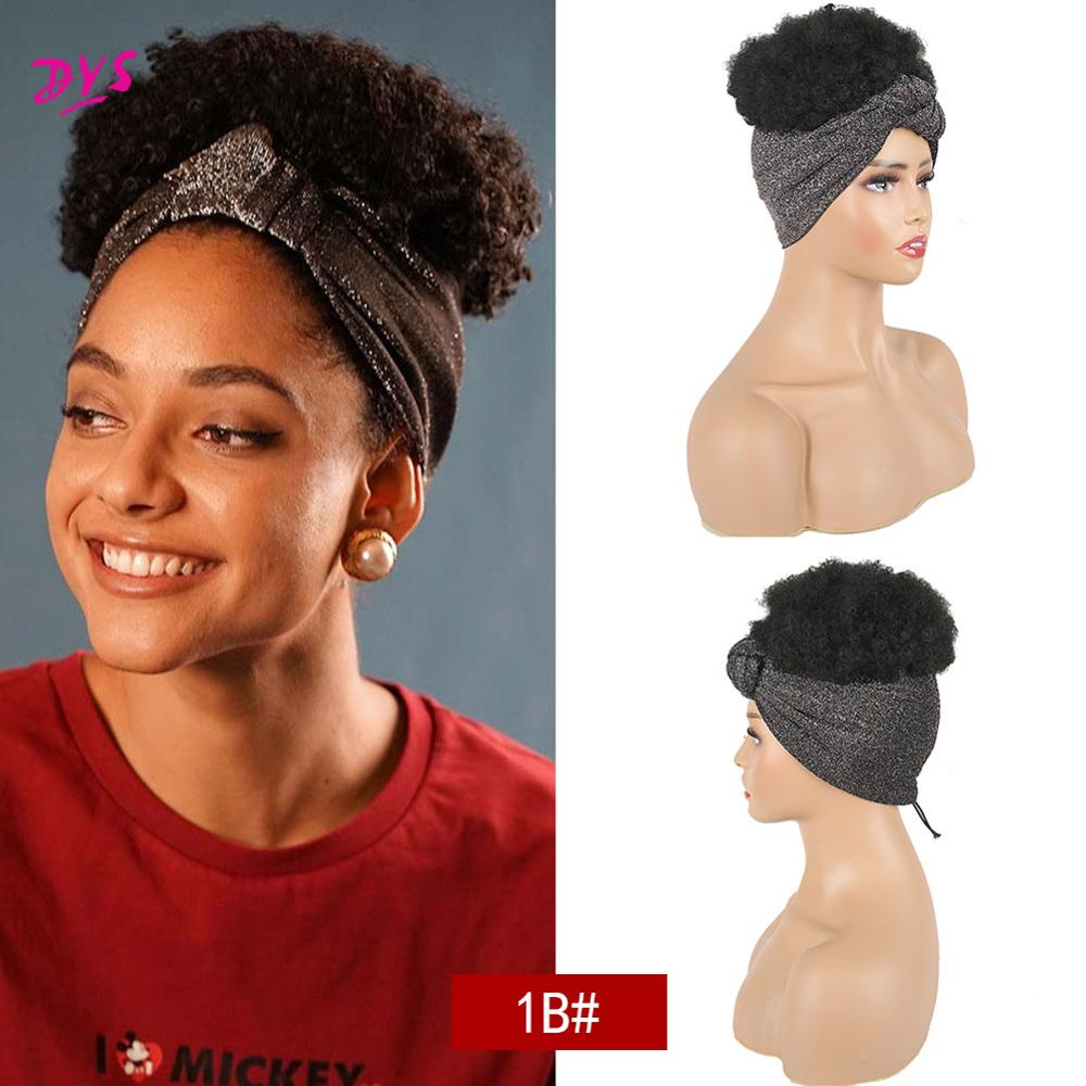 Deyngs Turban perruque synthétique Afro crépus bouclés perruque bandeau cordon enveloppement-perruque 2 en 1 Updo tête-enveloppement perruque Turban afro-américaine: 128