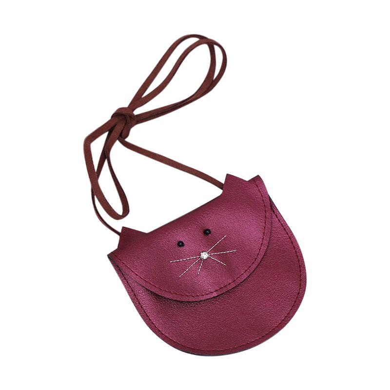 Sac à bandoulière en cuir pu pour enfants et filles, joli sac à main avec motif chat: Bourgogne