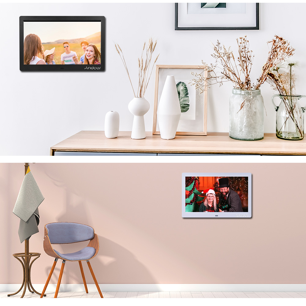 Andoer 10 pouces IPS cadre Photo numérique 2.4G télécommande Ultra-sensible avec lecteur d'image MP3 MP4 réveil/calendrier