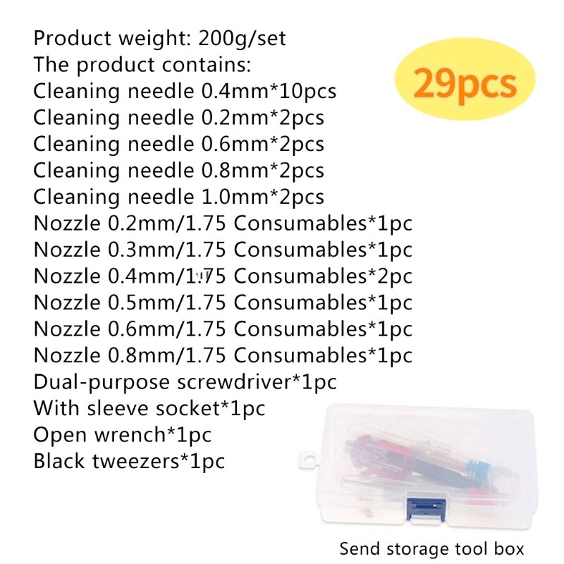 3D Printer Nozzle Cleaning Kit 29Pcs/Set Disassembly Cleaning Tool Electronic Accessories Printer Cleaner