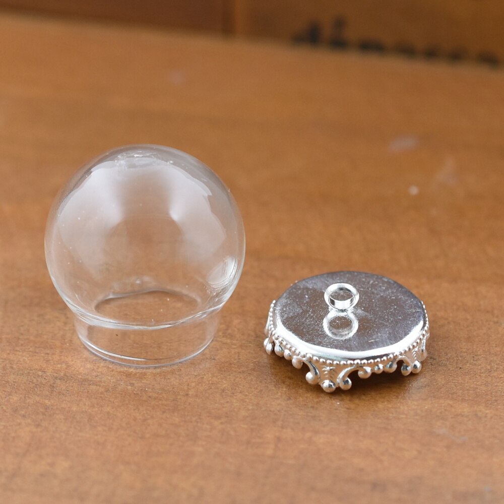 5set 20*15mm hollow glass globe with setting base beads cap set orb glass vials pendant glass bottle jewelry pendant