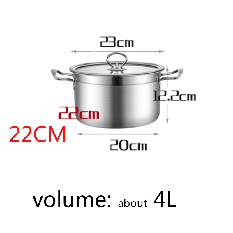 1 stk rustfrit stål dobbeltbund gryde suppe gryde ikke-magnetisk gryde multi-purpose køkkengrej non-stick gryde: B -22cm 3.8l