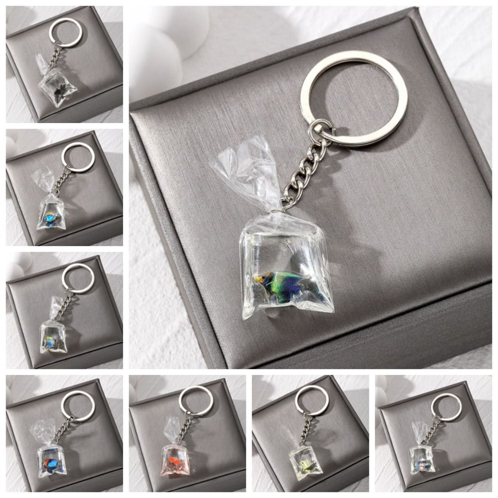 Vis Goudvis Sleutelhanger Imitatie Waterzak Grappige Kleine Vis Hanger Hars Transparante Kleine Vis Sleutelhanger Kinderen