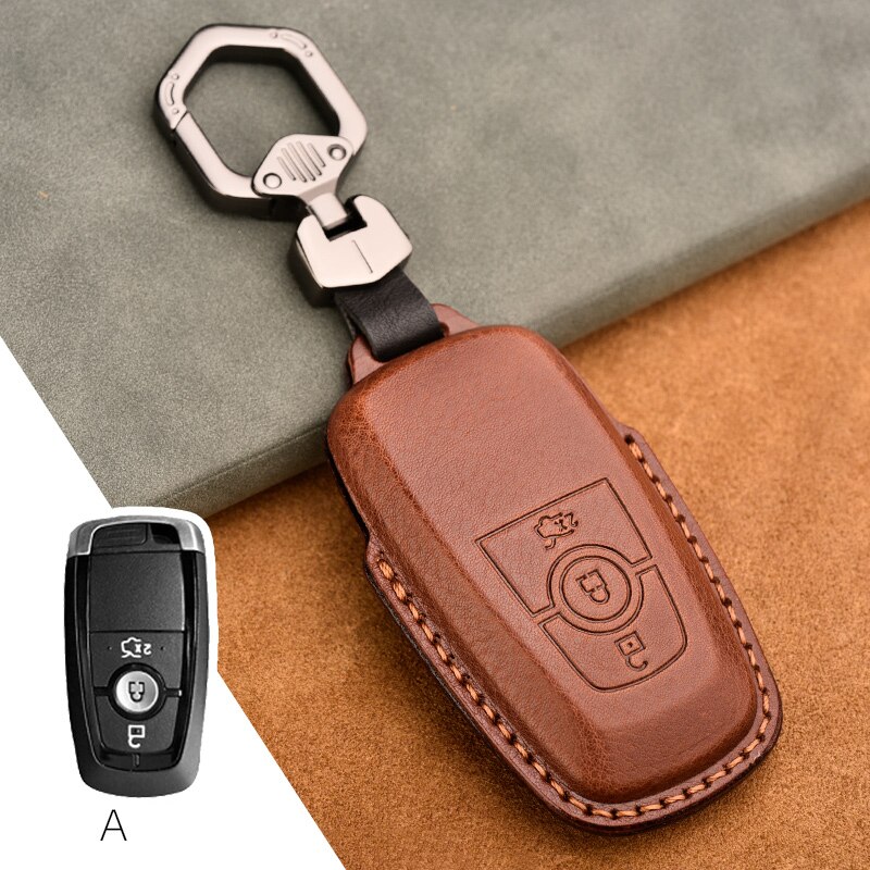 Retro Leather Remote Key Fob Holder Cover Case For Ford Edge Fusion Mustang Explorer Expedition F150 F250 F-350 F-450 keyless: 3BTNS Coffee