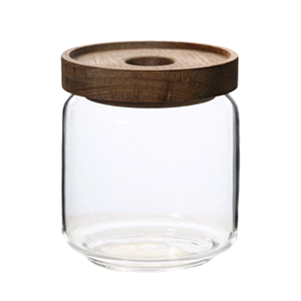 Snoeppot met houten deksel, hoge borosilicaatglas, transparante opslagtank, duurzame voedselcontainer voor kruiden, snoepgoed: 500ml 9 x 10.5cm