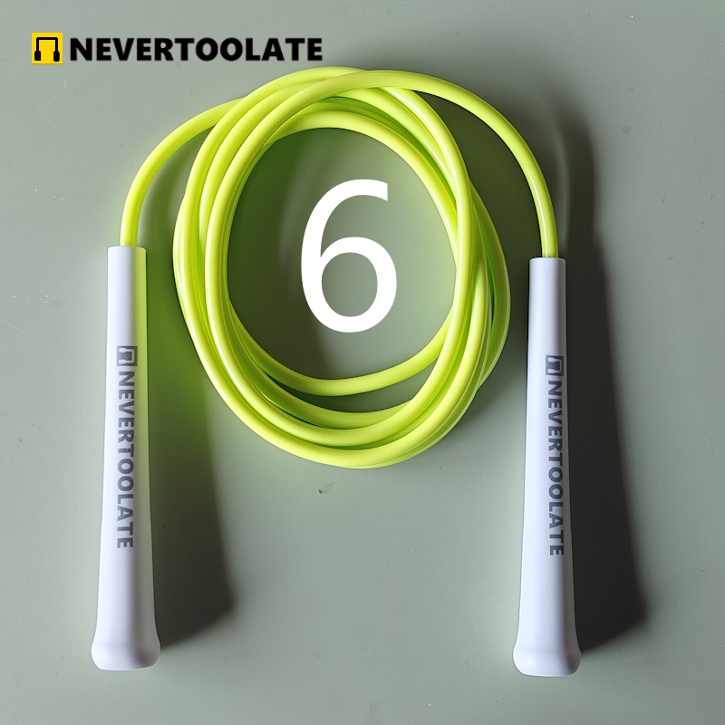 6mm thick PVC jump rope 140 gram 80A with core thread vinyl cord rope 15.5cm long handle NEVERTOOLATE hitt exercise fitness: WHITE