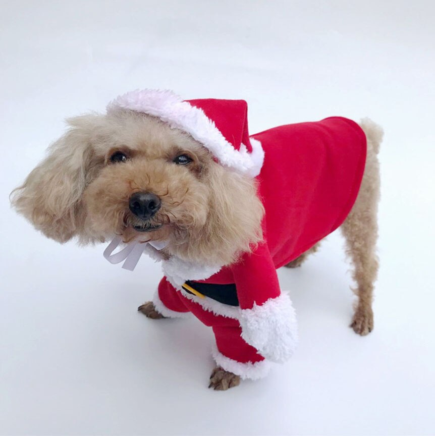 Haustier Hund Weihnachten Kleidung Santa Claus Hund Kostüm Winter Welpen Haustier Katze Mantel Jacke Hund Anzug mit Kappe Warme Kleidung für Hunde Katzen