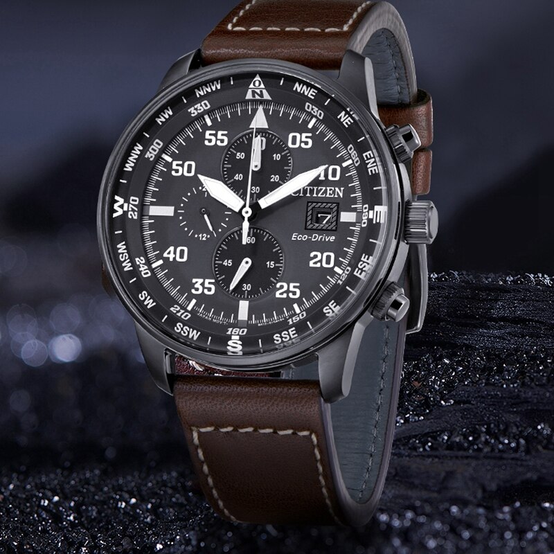 Heren Blue Angels World Chronograph Horloge Luxe Japan Quartz Horloges Business Paar Casual Staal/Lederen Band Horloge: 3 ButtoLeather brown