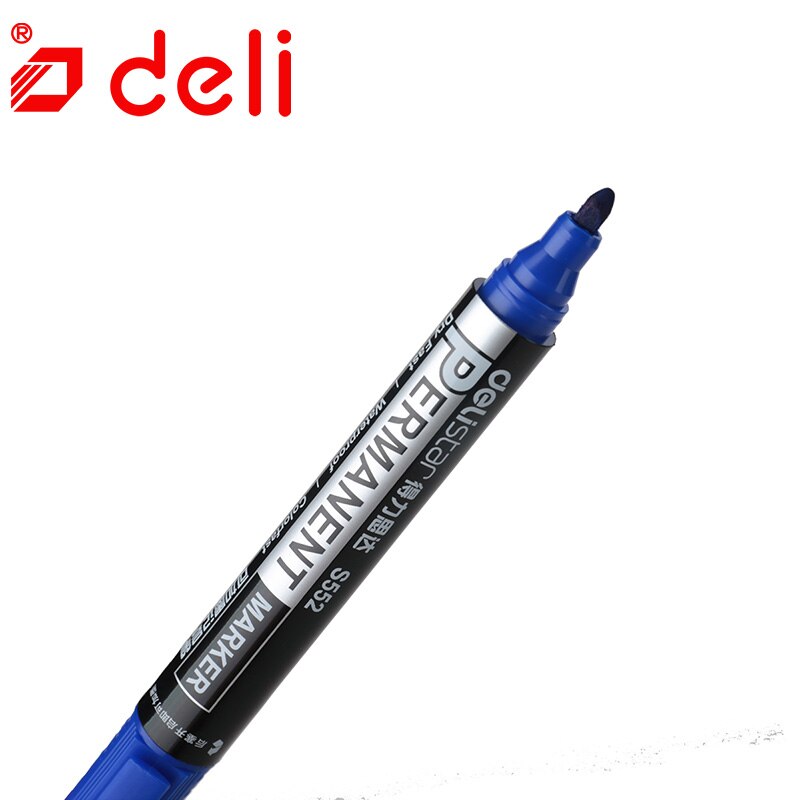 Deli 10 stks Permanente Markers Pennen Fijne Punt Blauwe Inkt 0.5mm-1mm Pen Papelaria Markeerstift School Kantoorbenodigdheden