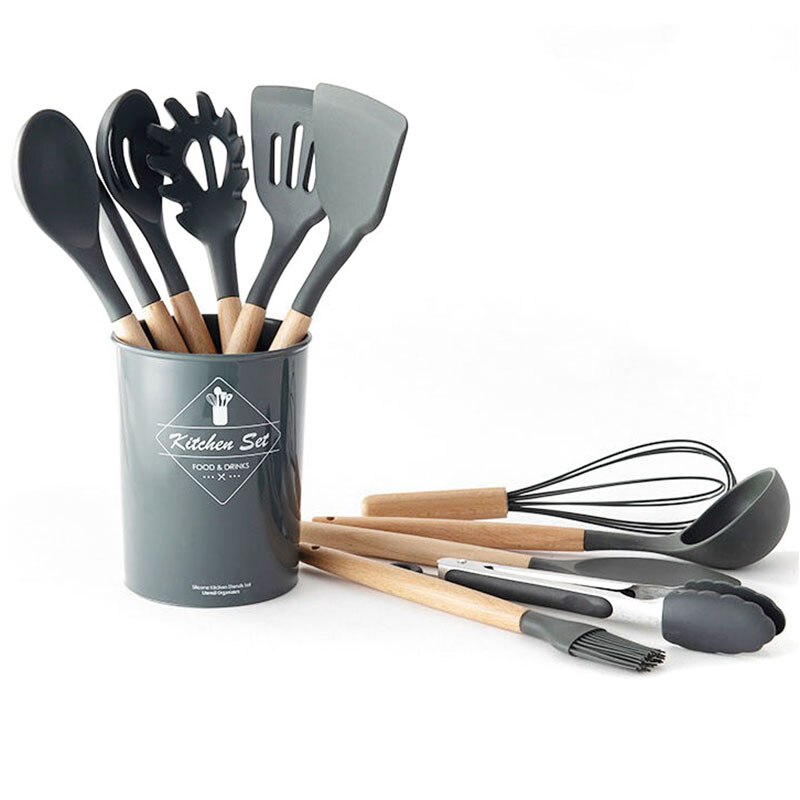 Black Silicone Cooking Utensils Set Kitchenware Heat Resistant Non-Stick Cooking Utensils Baking Kitchen Tools with Storage Box