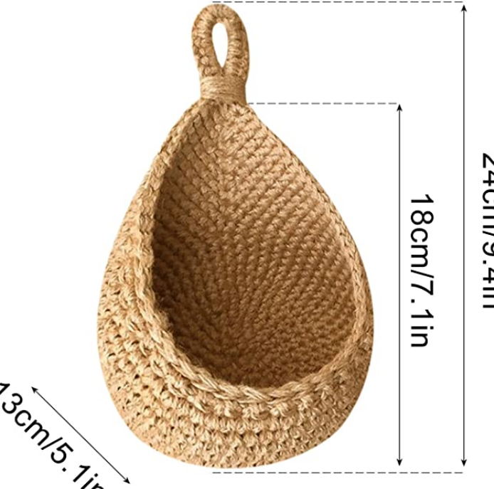 Woven Storage Baskets Wall Hanging Vegetable Fruit Rope Rattan Basket Kitchen Table Wall Hanging Storage Organizer Flower Vase: S