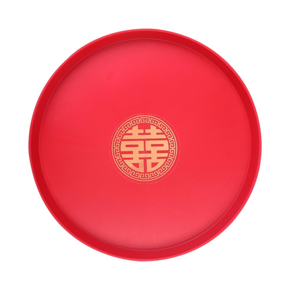 Chinese Traditional Red Tea Tray Bright Color Table Serving Tray Food Plate Wedding Decor plateau de service поднос для декора: Round