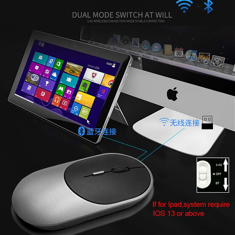 Souris optique de jeu sans fil, Bluetooth 5.1, 2.4 ghz, Rechargeable, double , USB, pour ordinateur, Mac, Ipad, PC, nouveauté
