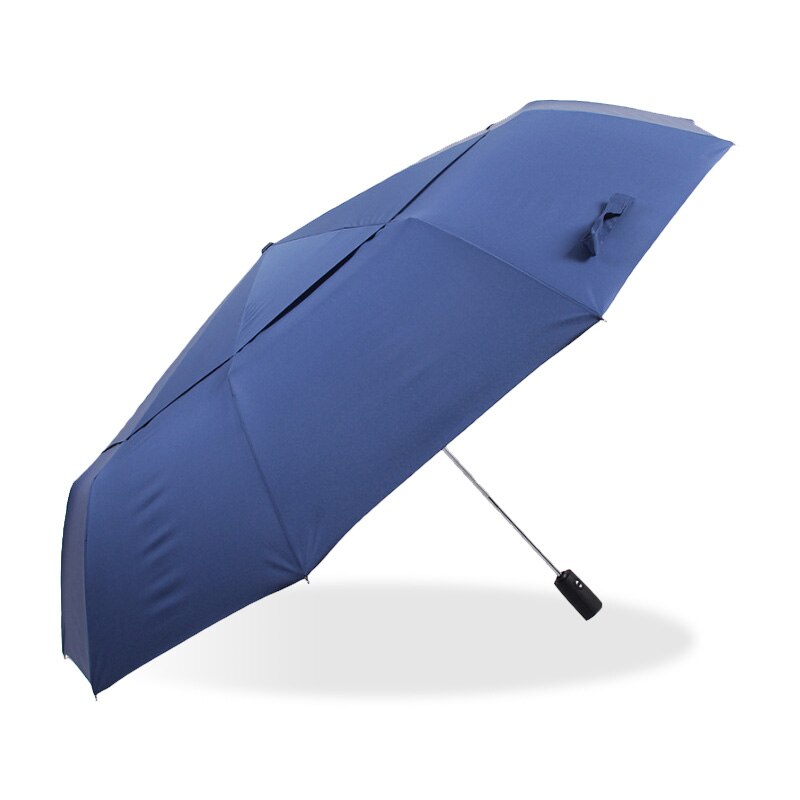 Grand parapluie automatique pour hommes et femmes, 125cm, résistant au vent, Double couche 3 pliable, parapluie de Golf, pluie et voyage: Blue