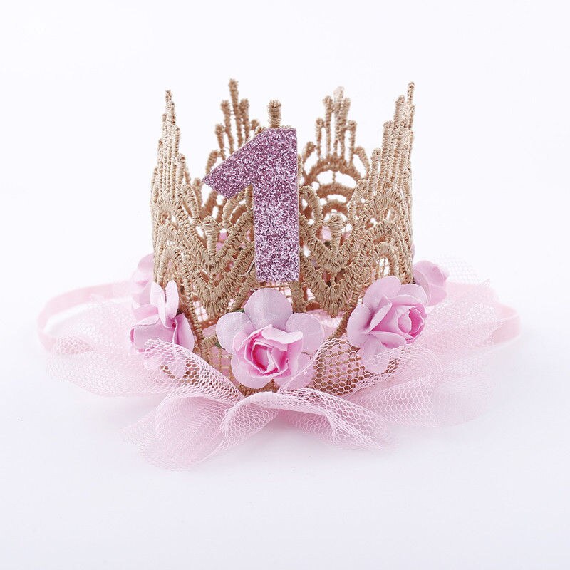 1Pc Baby Meisje Gelukkig Verjaardagsfeestje Hoeden Kids Een Jaar Bloem Princess Crown Hoofdband Baby Douche 1st Verjaardag Decor party Supply