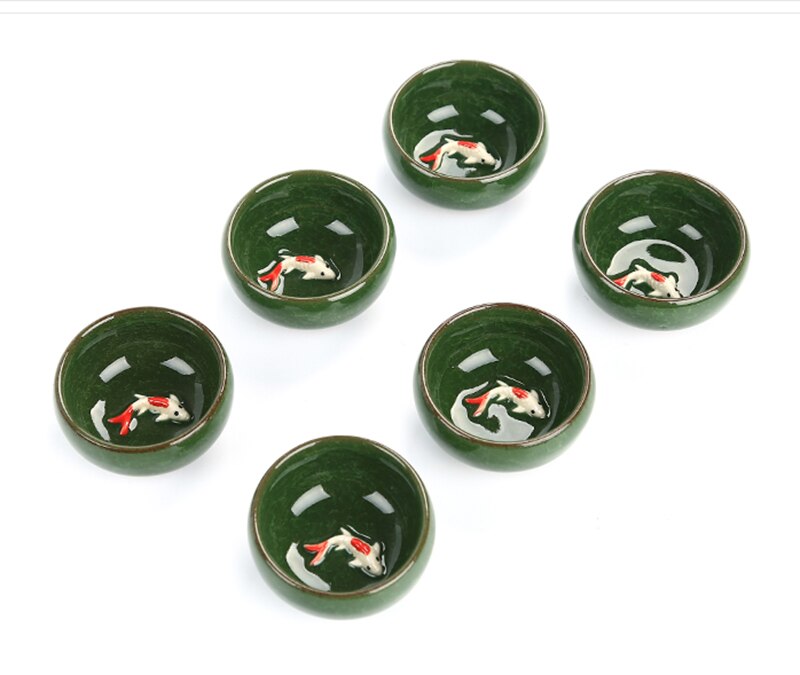 6 stk keramik 3d gyldne fisk kina te kop sæt, crackle glaze rejse te skål kinesisk porcelæn tekop sæt kung fu te sæt: 07