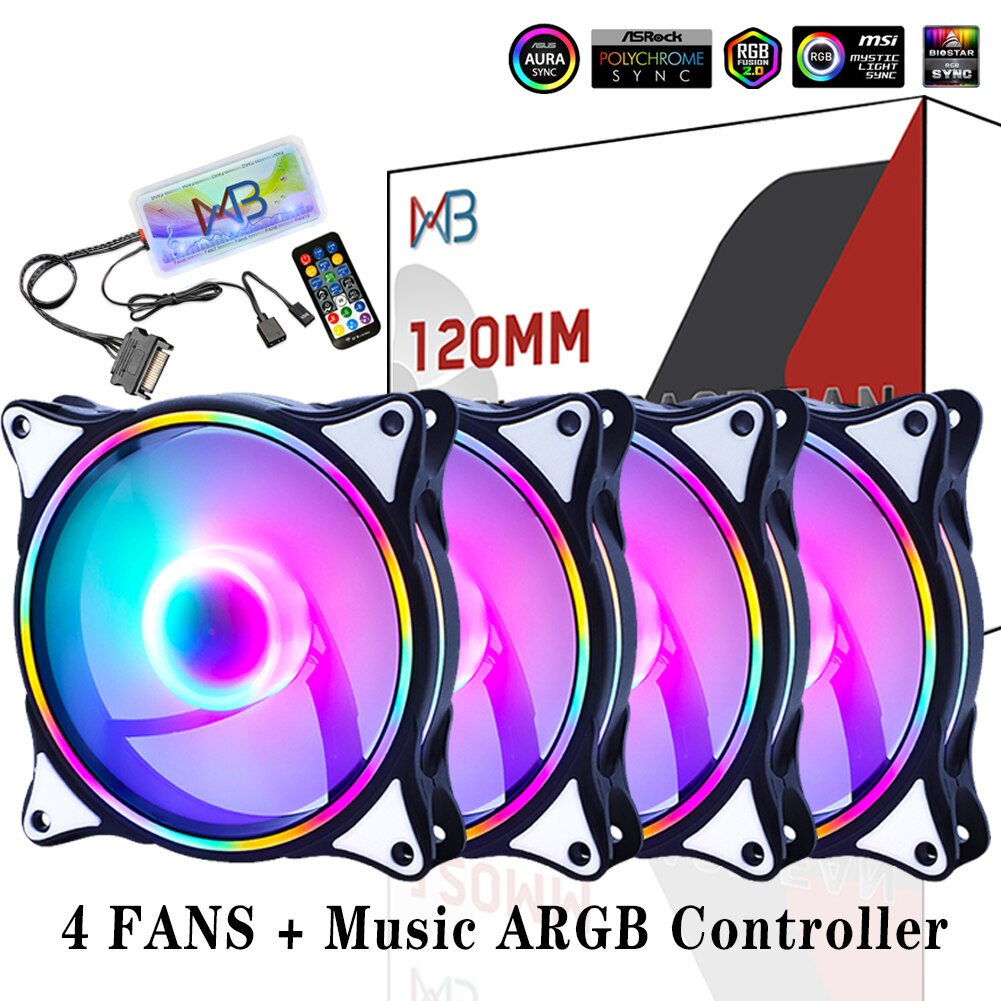 WOVIBO-Ventilador ARGB SYNC RGB de 120mm, Ventilador de refrigeración arcoíris, carcasa de ordenador, chasis, 5V, ajuste silencioso, 12cm Aura: 4Fans wish Music